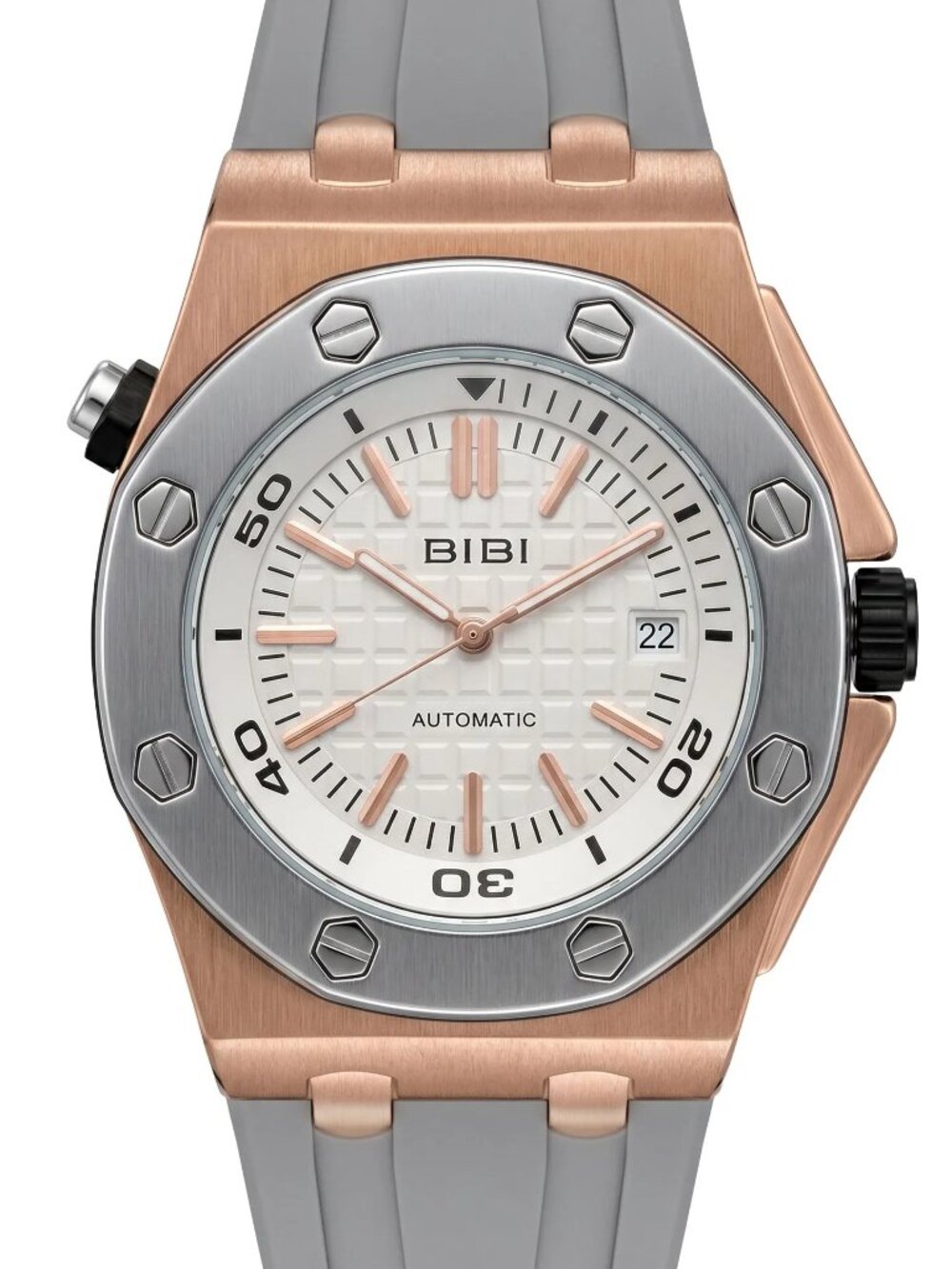 BIBI - B1130 Rose gold case, grey dial, grey silicone band